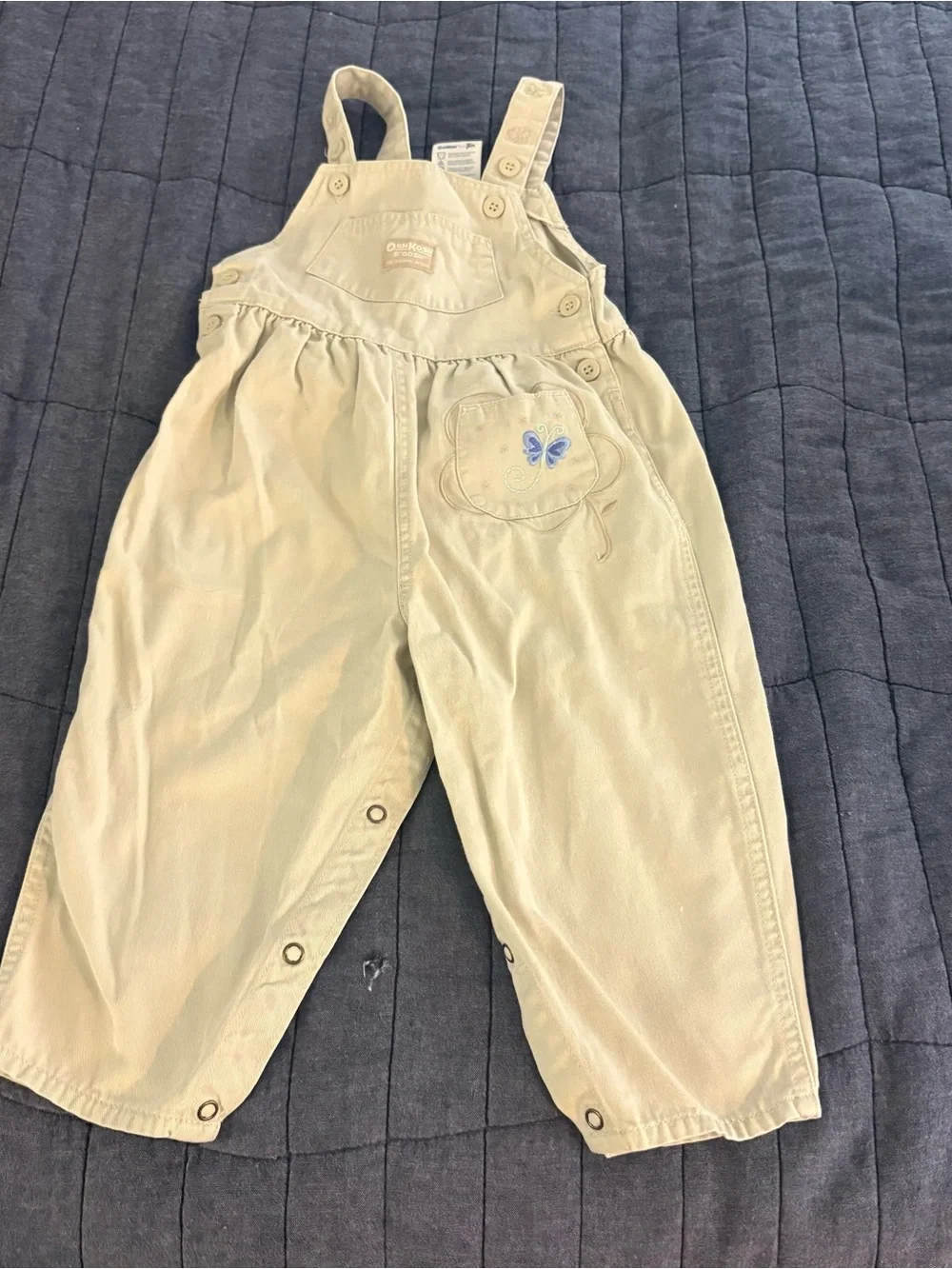 OshKosh B'gosh Vintage Toddler Cream Overalls with Butterfly Embroidery Size 24M